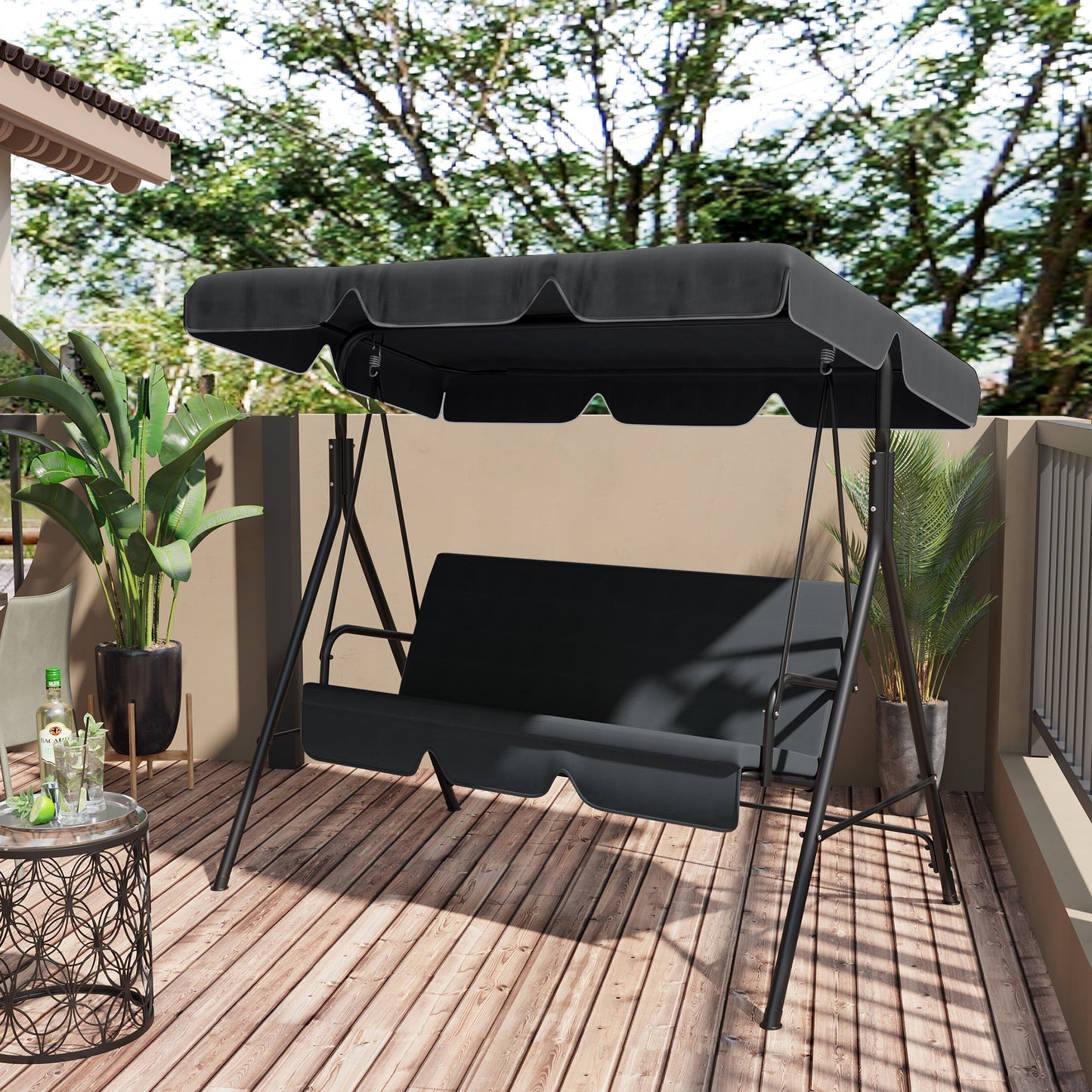 Outsunny 2 Seater Garden Swing Canopy Replacement Cover, UV50+ Sun Shade (Canopy Only), Black