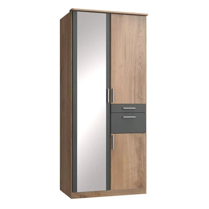 Kodera 2 Door and 2 Drawer Mirrored Wardrobe - Oak