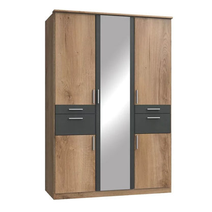 Kodera 3 Door and 4 Drawer Mirrored Wardrobe - Oak