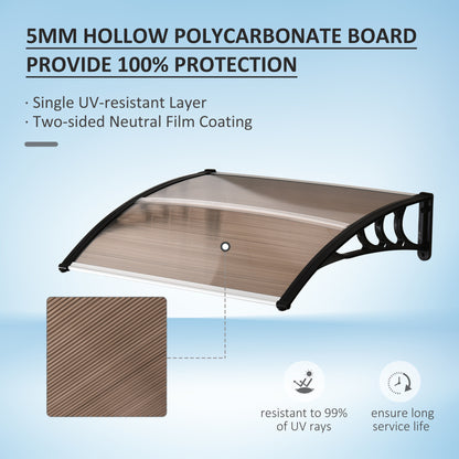 Outsunny Front Door Canopy Outdoor Awning Aluminium Rigid Plastic Polycarbonate Rain Shelter UV Water Rain Resistant 120 x 75cm Brown