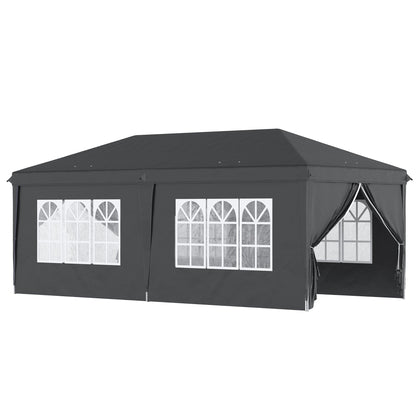 Outsunny 3 x 6 m Pop Up Gazebo with Sides and Windows, Height Adjustable Party Tent with Storage Bag for Garden, Camping, Event, Black