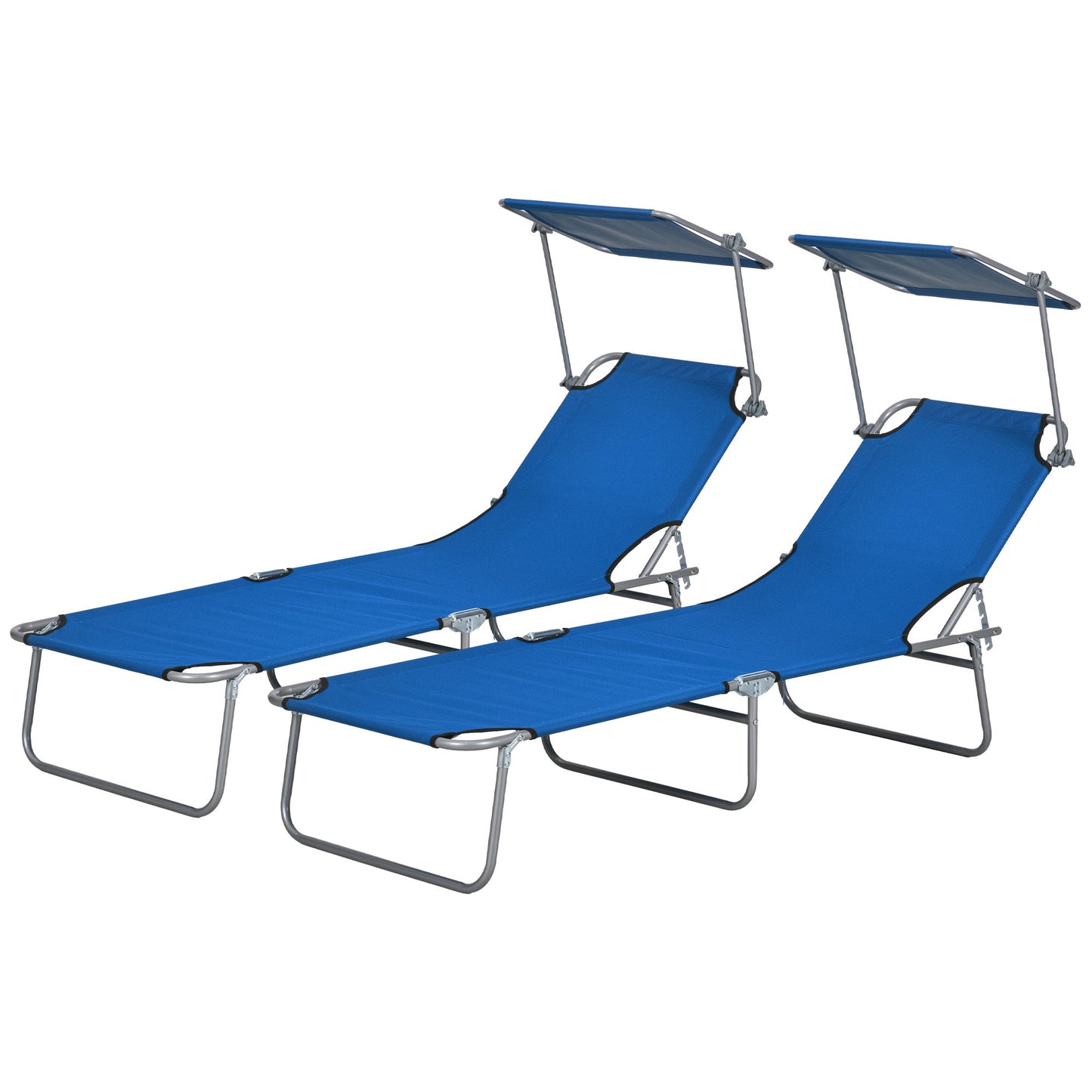 Outsunny Outdoor Foldable Sun Lounger Set of 2Reclining Chair With Angle Adjust Sun Shade Awning for Beach, Garden, Patio, Blue