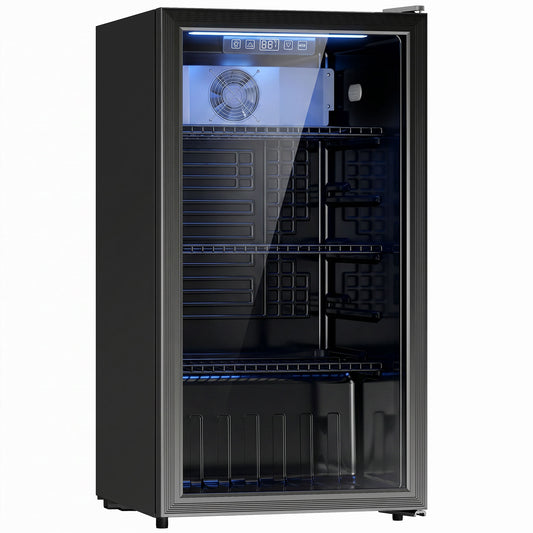 HOMCOM 90L Drinks Fridge, 139 Can Under Counter Freestanding Beer Fridge with LED Light