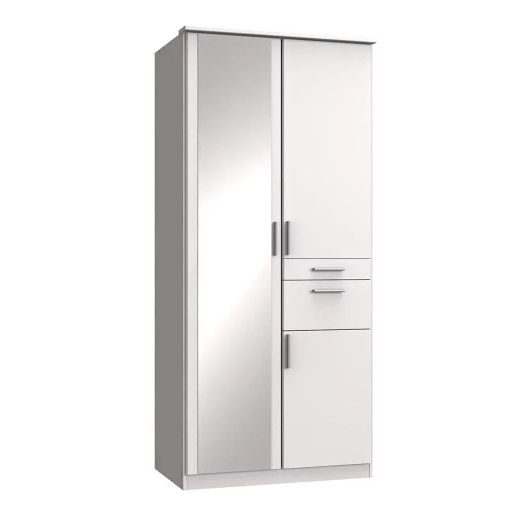 Kodera 2 Door and 2 Drawer Mirrored Wardrobe - White