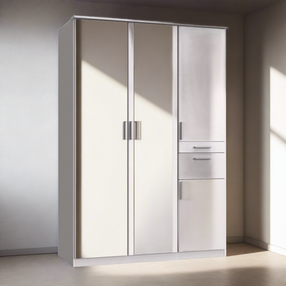 Kodera 3 Door and 2 Drawer Mirrored Wardrobe - White