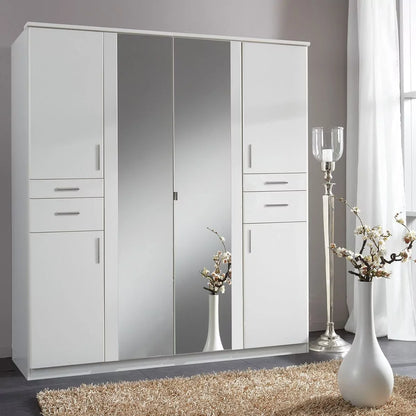 Kodera 4 Door and 4 Drawer Mirrored Wardrobe - White