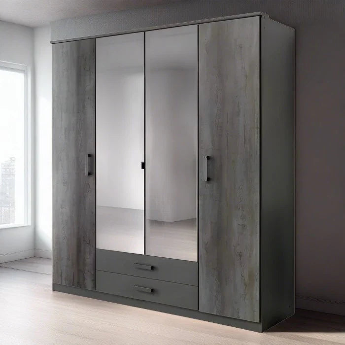 Darwin 4 Door and 2 Drawer Wardrobe - Grey