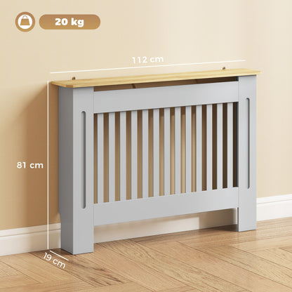 HOMCOM Slatted Radiator Cover, Painted Cabinet with Line Grill Design, 112W × 19D × 81H cm, Grey