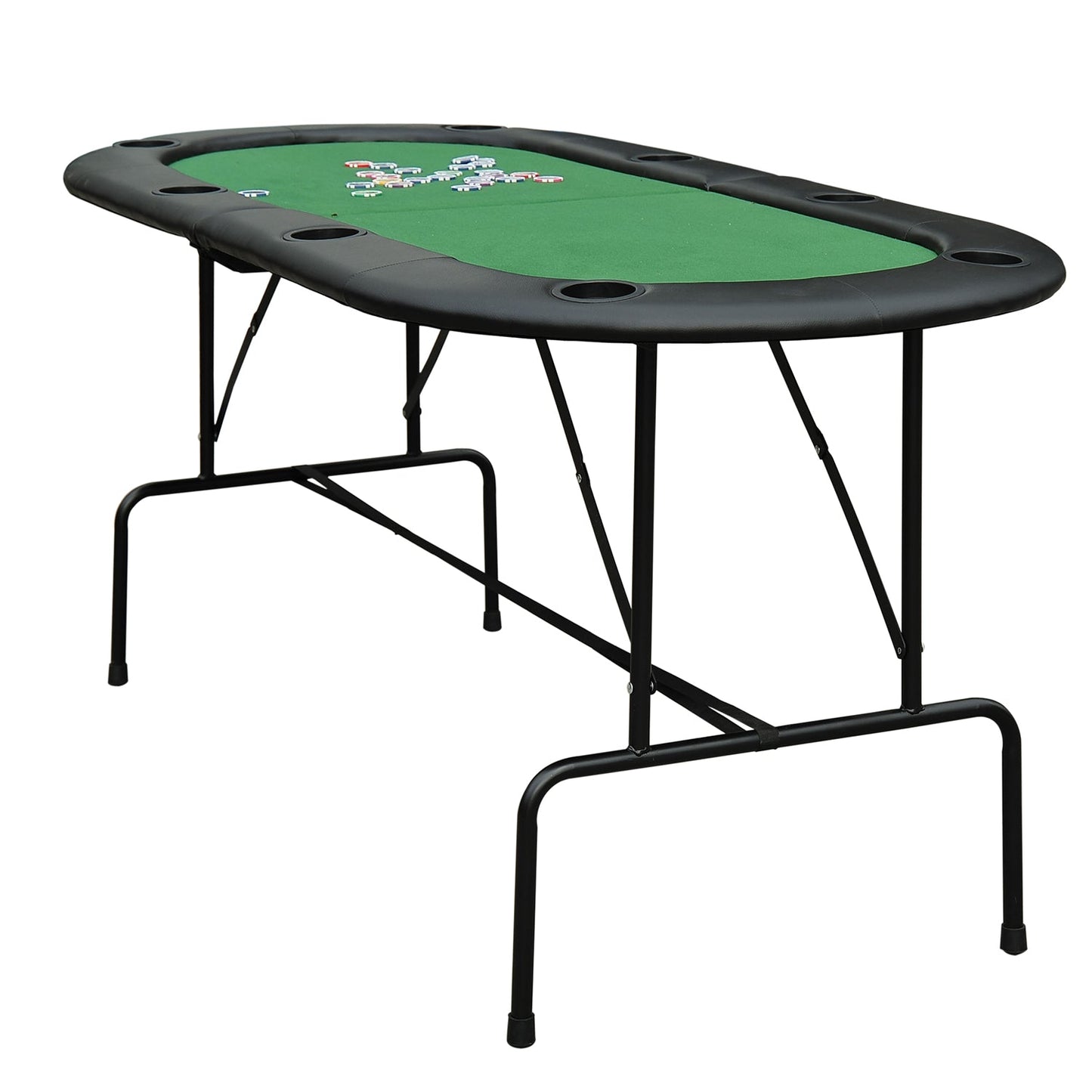 1.83m Foldable Poker Table With Chip Trays, Drink Holders