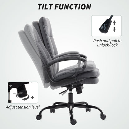 HOMCOM Double Padded Linen-Look Office Chair - Charcoal Grey