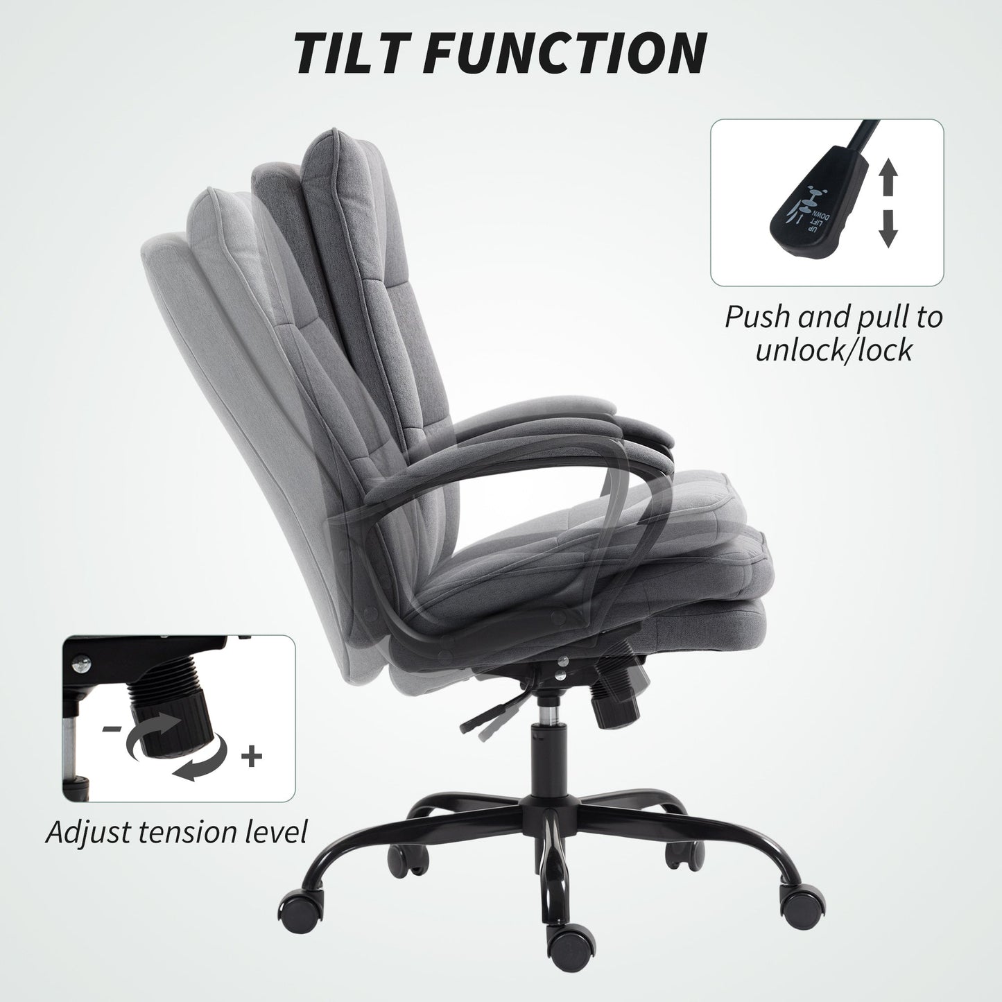 HOMCOM Double Padded Linen-Look Office Chair - Charcoal Grey