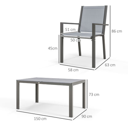 Outsunny Seven-Piece Garden Dining Set, with Plastic Wood-Top Table - Grey