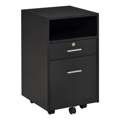 Vinsetto Lockable Two-Drawer Filing Cabinet, with Wheels - Black