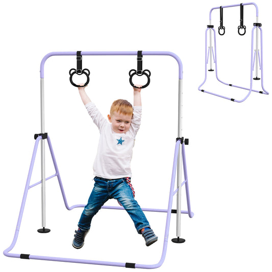 HOMCOM Adjustable Height, Foldable Kids Gymnastics Bar w/ Non-Slip Mats, for 3+ Years, Purple