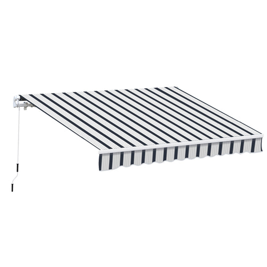 Outsunny Manual Retractable Awning, 4x3 m-Blue/White