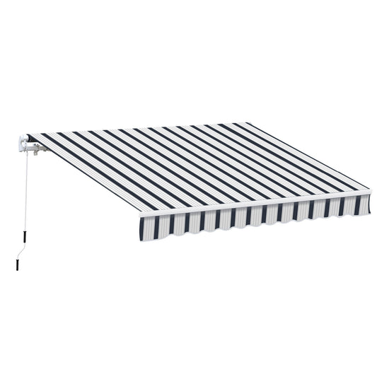 Outsunny Manual Retractable Awning, 4x3 m-Blue/White