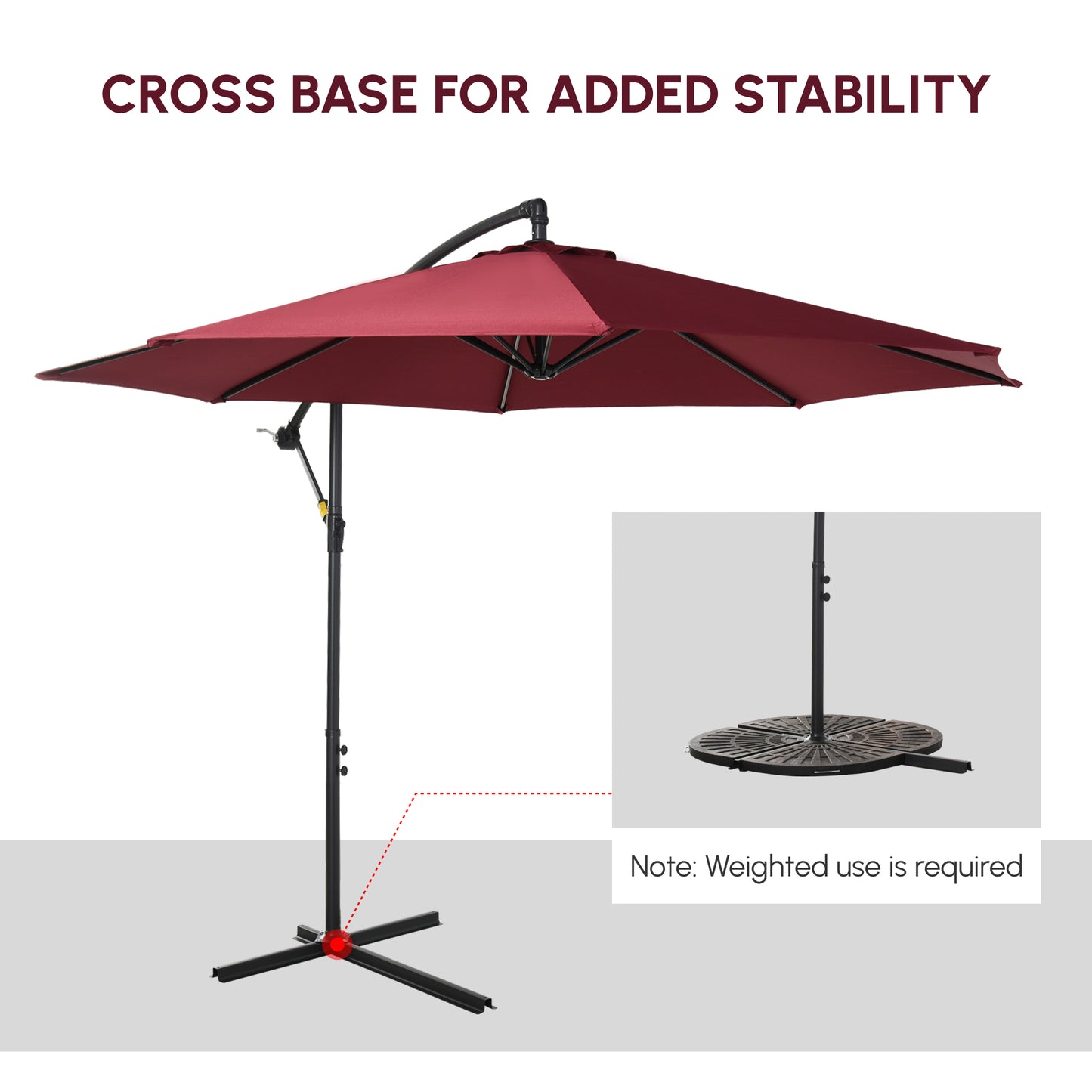 Outsunny Cantilever Parasol Parasol Wiszący Banan Stalowy Ciemnozielony 3M Patio Wino Czerwony