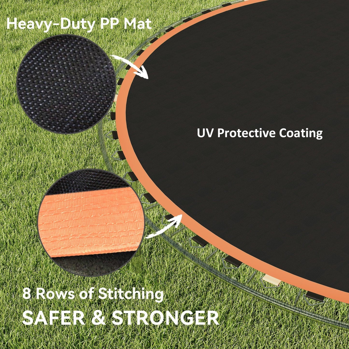 SPORTNOW Trampoline Replacement Mat with Spring Pull Tool, 42 V-Hooks, for 8ft Trampoline using 14cm Springs, Orange