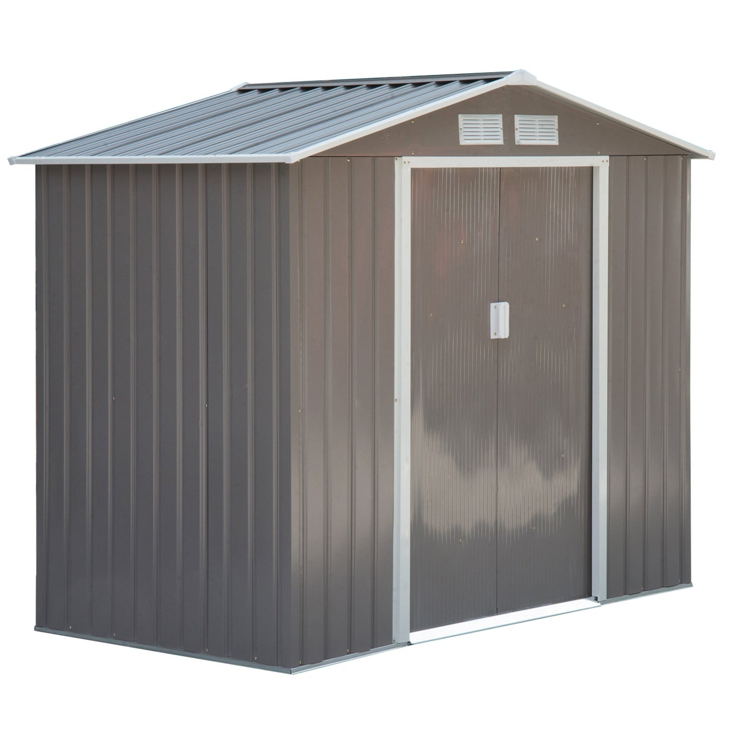 Outsunny 7ft x 4ft Lockable Garden Metal Storage Shed Storage Roofed Tool Metal Shed w/ Air Vents Steel Grey