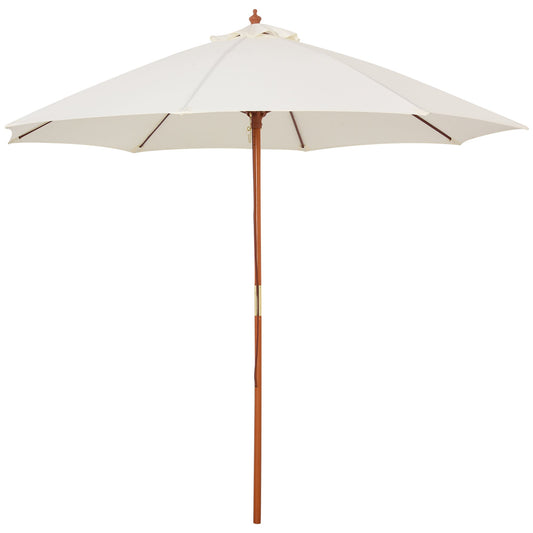 Outsunny 2.5m Wood Garden Parasol Sun Shade Patio Outdoor Market Umbrella Canopy with Top Vent, Cream White