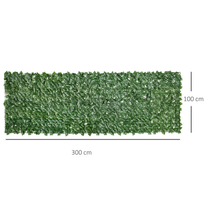 Outsunny Artificial Leaf Hedge Screen for Garden Outdoor Indoor Decor, 3M x 1M Dark Green