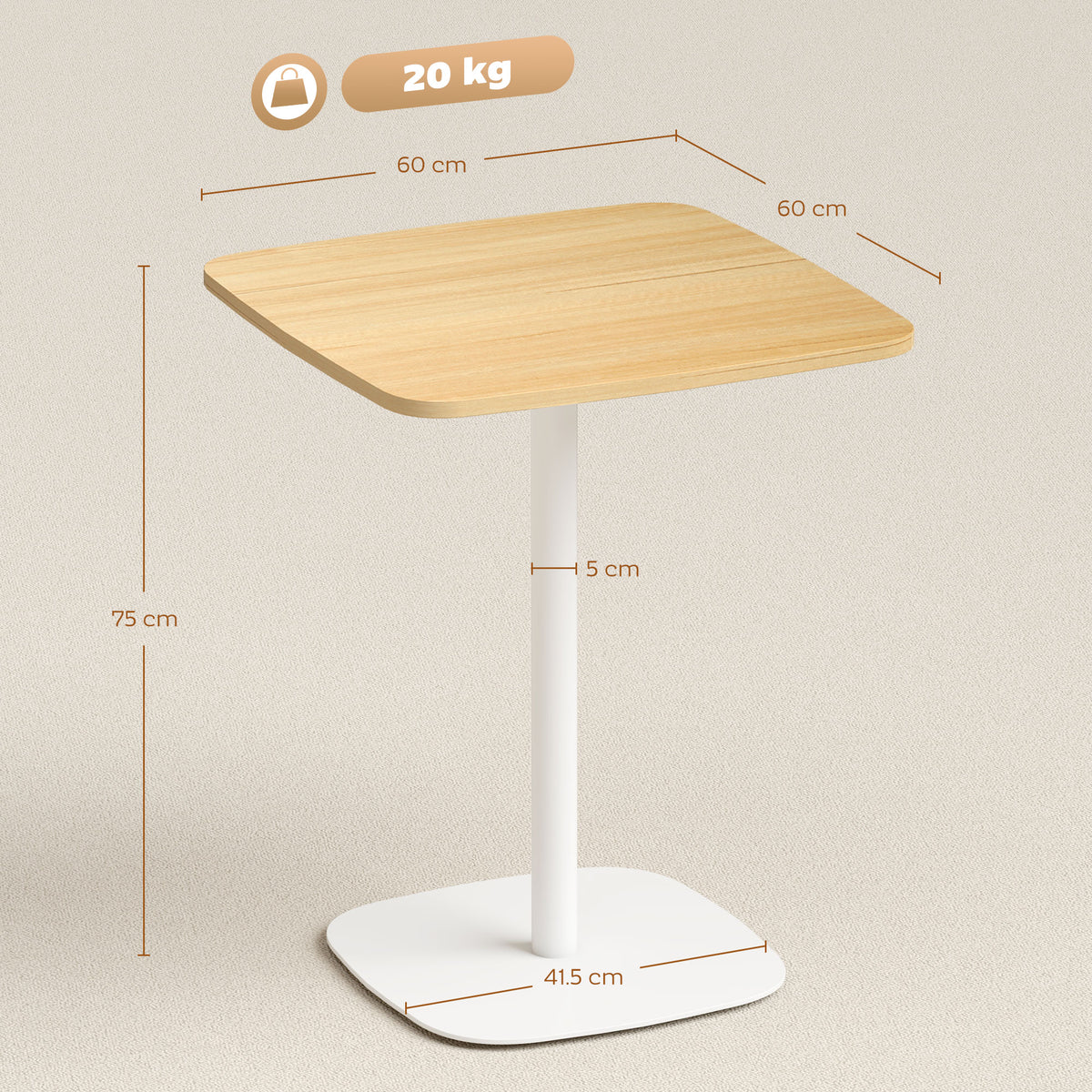 HOMCOM Small Dining Table, 60 cm Square Kitchen Table with Wood-veneer Top and Steel Base - Natural Wood Finish