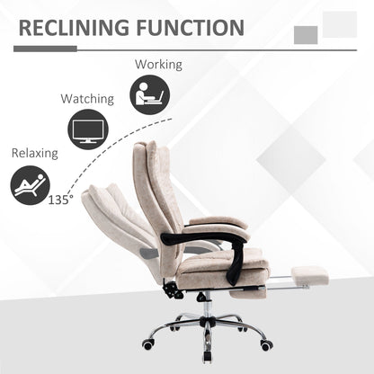 Vinsetto Home Office Chair Microfibre Desk Chair with Reclining Function Armrests Swivel Wheels Footrest Beige