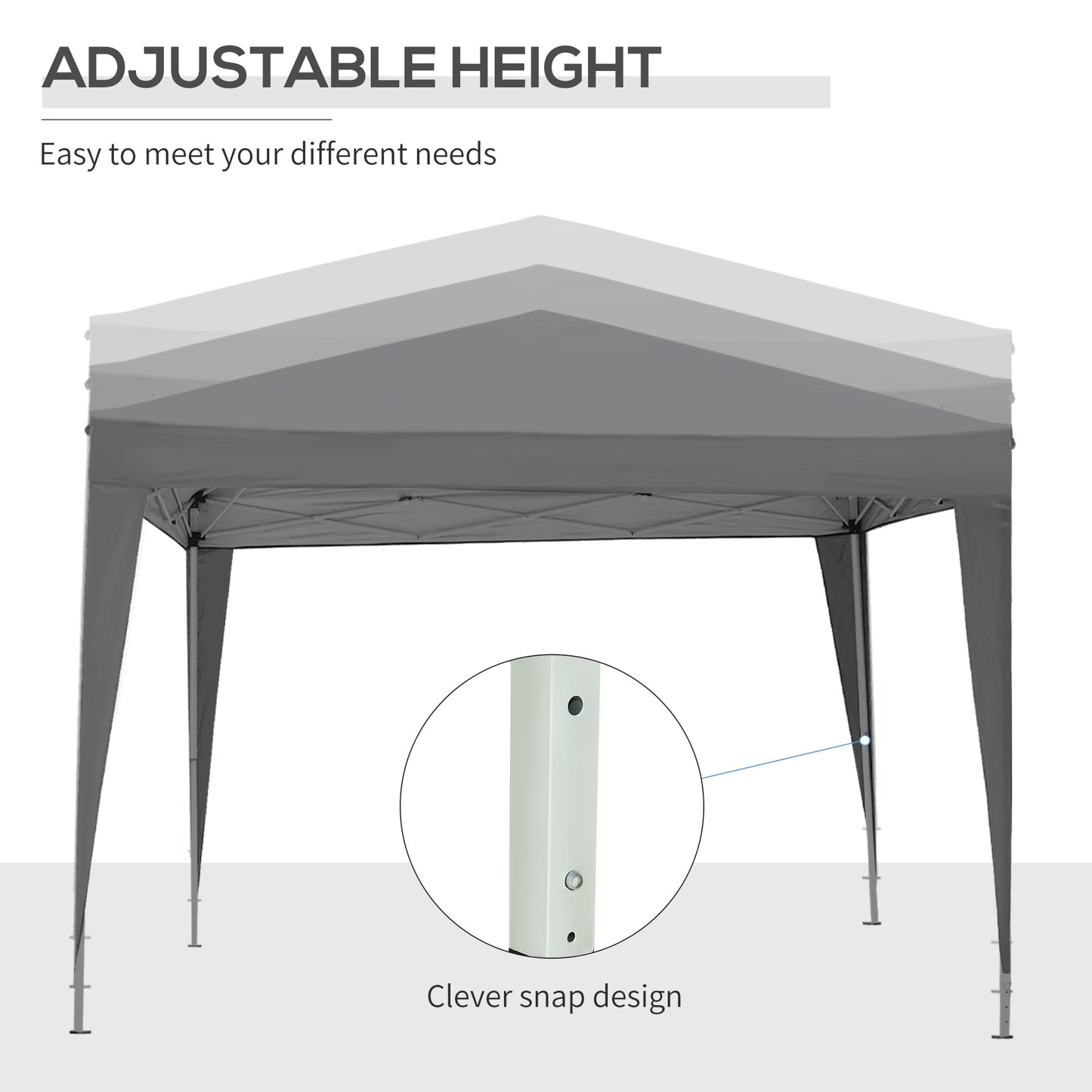 Outsunny 3 x 3 m Pop Up Gazebo Party Tent Canopy Wedding Camping Marquee z torbą transportową i 2 oknami, szary