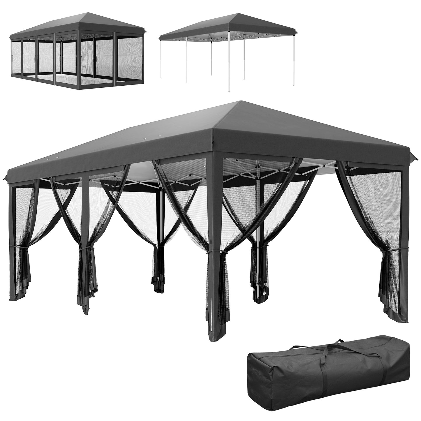 Outsunny 3 x 6m Pop Up Gazebo, zadaszenie zewnętrzne, namiot imprezowy na wesele z 6 ściankami z siatki i torbą transportową, czarny