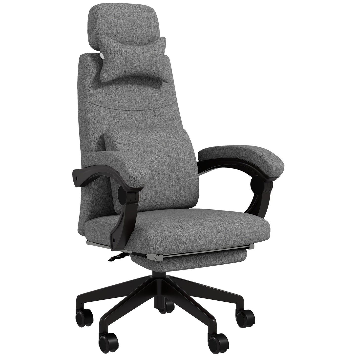 Vinsetto Linen-Look Office Chair, with 160  Reclining Back and Footrest - Grey