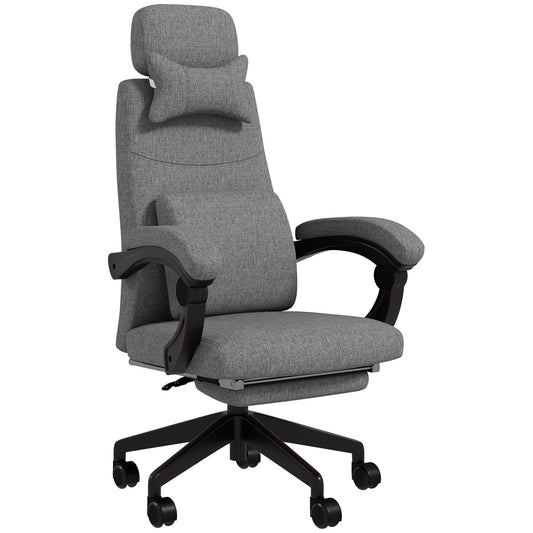 Vinsetto Linen-Look Office Chair, with 160  Reclining Back and Footrest - Grey