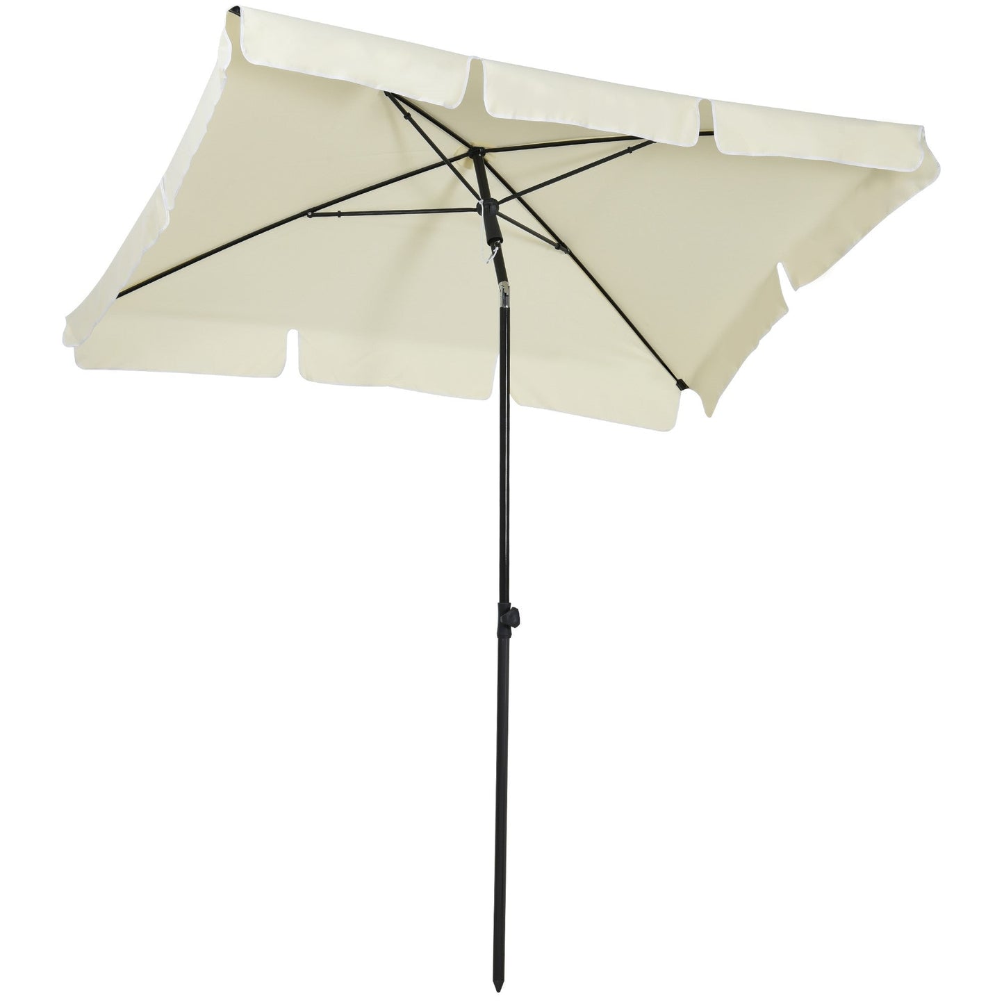 Outsunny 2 x 1.3m Garden Parasol Umbrella, Outdoor Market Table Umbrella with Ruffles & Aluminium Pole, Rectangular Tilting Parasol Sun Shade Canopy, Cream White