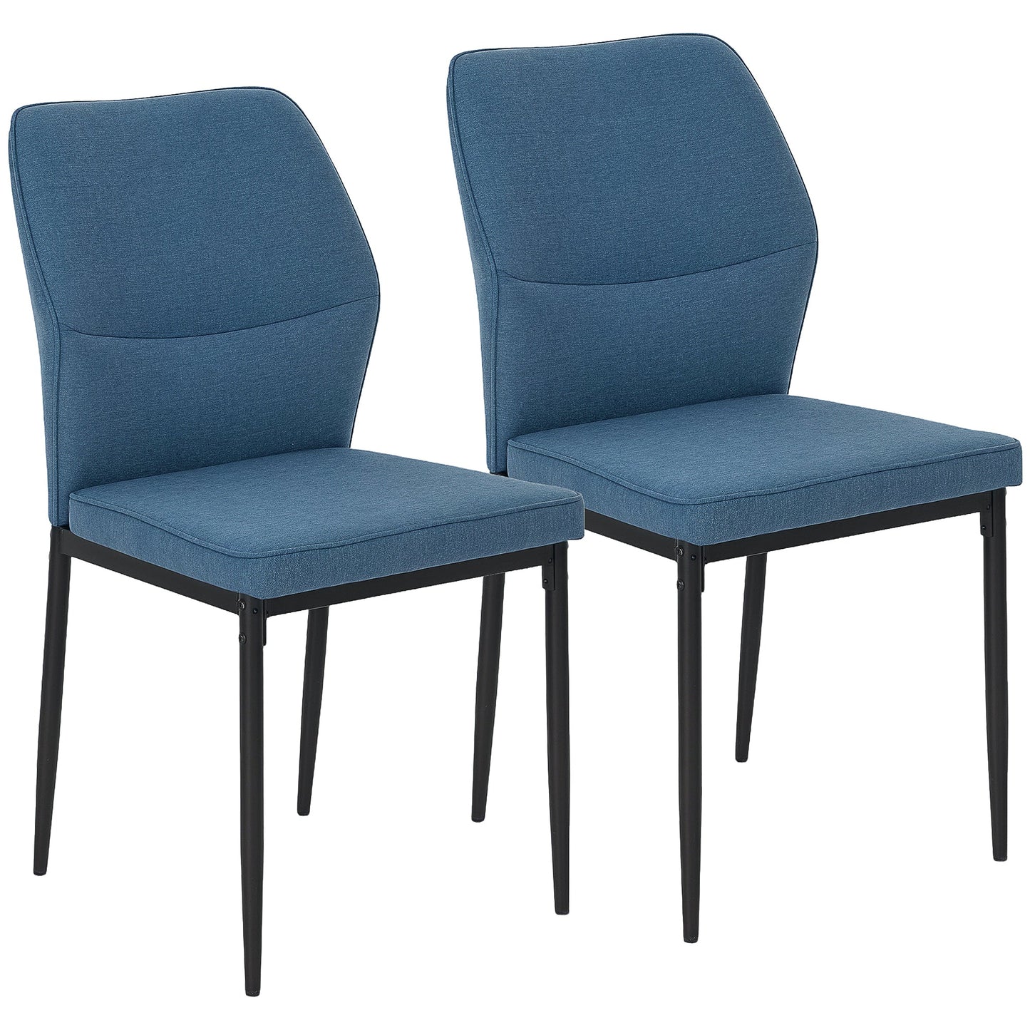 HOMCOM Velvet Dining Chairs Set of 2, Modern Armless Upholstered Kitchen Chairs with Metal Legs, Curved Back and Padded Seat, for Dining Room, Bedroom, Living Room, Blue
