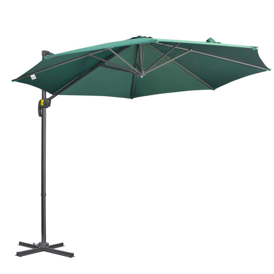 Outsunny 3 x 3(m) Cantilever Parasol with Cross Base, Garden Umbrella with 360 Rotation, Crank Handle and Tilt for Outdoor, Patio, Green