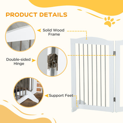 PawHut Foldable Dog Gate, Freestanding Pet Gate, with Two Support Feet, for Staircases, Hallways, Doorways - White