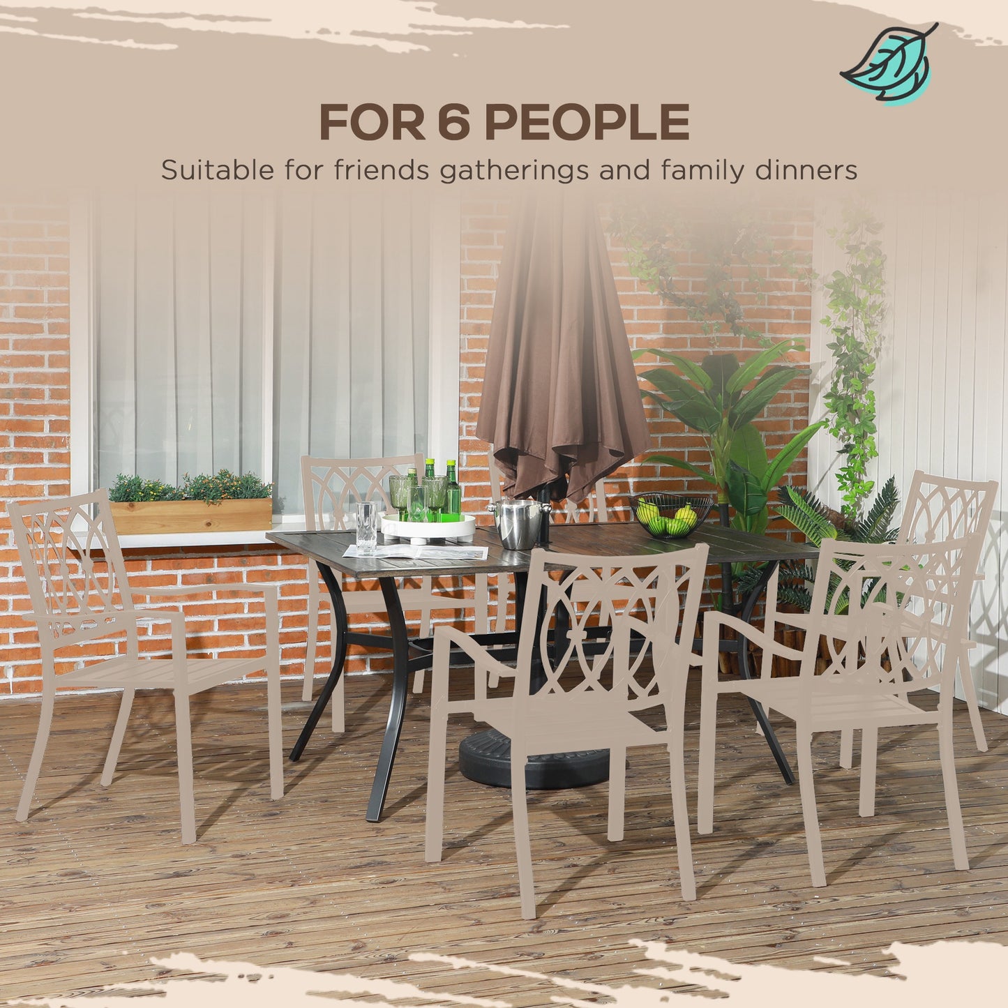 Stół ogrodowy Outsunny Six-Seater Steel, z otworem na parasol √¢≈í‚Ç¨41mm - imitacja drewna