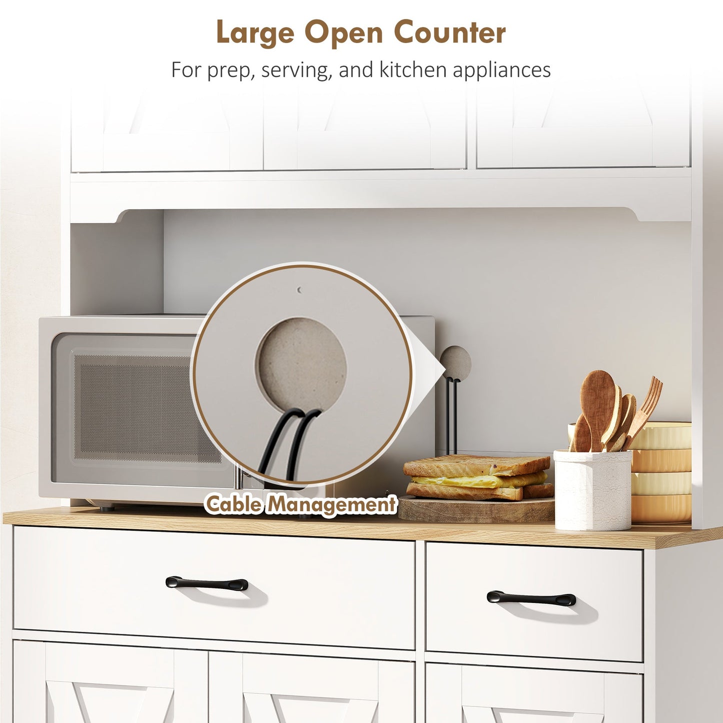 HOMCOM 175 cm Tall Kitchen Pantry Cabinet with Microwave Stand, Freestanding Pantry Cupboard, White