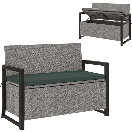 Outsunny 151.5L Storage Garden Bench, with Cushion - Grey