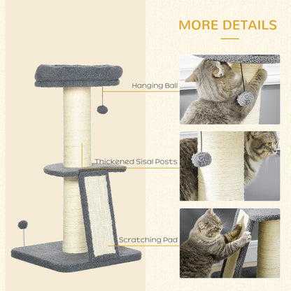 PawHut Cat Tree Tower with Scratching Posts, Pad, Bed, Toy Ball-Dark Grey