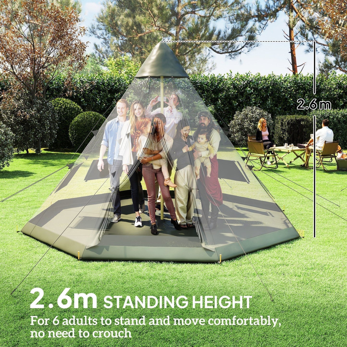 Outsunny 6 Men Tipi Tent with Carry Bag - Grey
