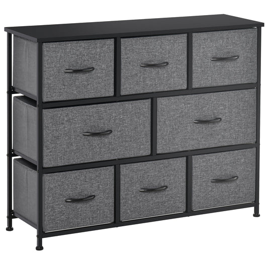 HOMCOM Chest of Drawers with 8 Foldable Drawers, 3-Tier Fabric Bedroom Dresser, Clothes Storage Unit for Bedroom Living Room, Dark Grey