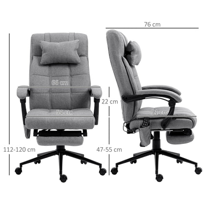 Vinsetto Vibration Massage Office Chair with Heat, Fabric Computer Chair with Head Pillow, Footrest, Armrest, Reclining Back, Grey