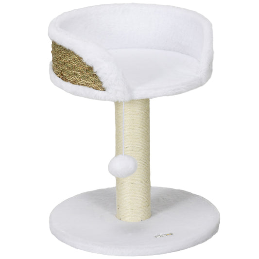 PawHut Cat Tree Tower with Scratching Posts, White