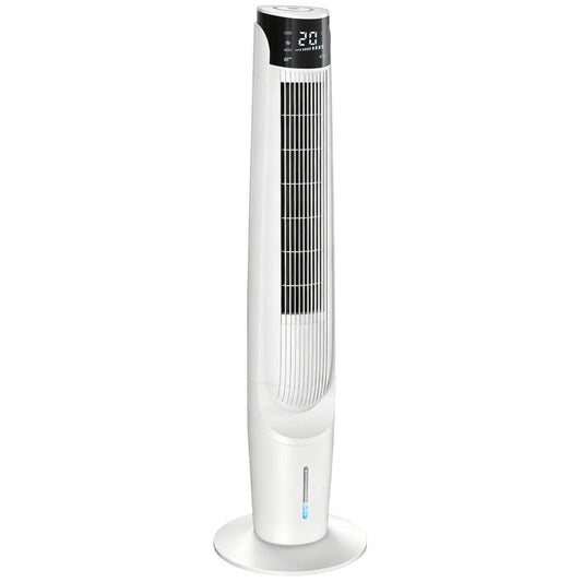 HOMCOM Air Cooler with LED Display and Remote Control, Oscillating Ice Cooling Fan with 3 Speeds, 4 Modes, 12 Hour Timer, White