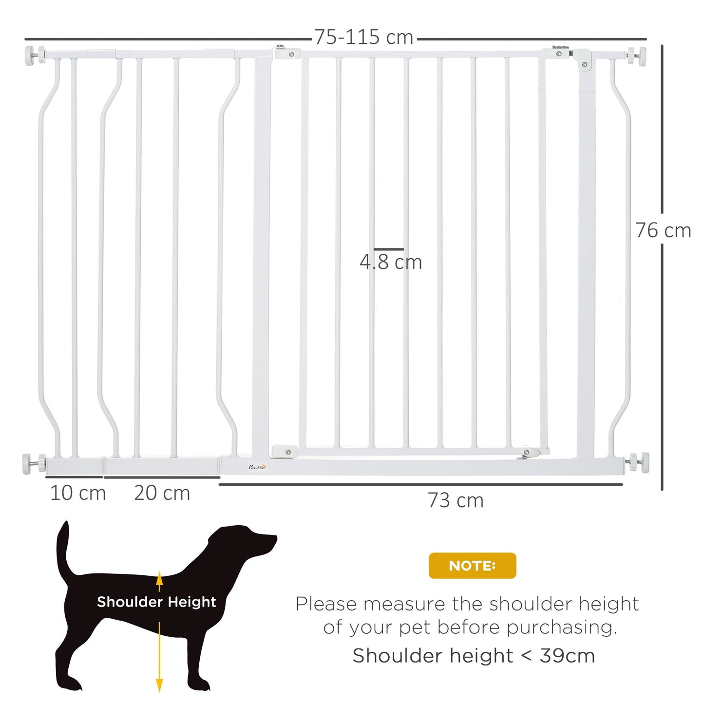 PawHut Wide Dog Safety Gate, with Door Pressure, for Doorways, Hallways, Staircases - White