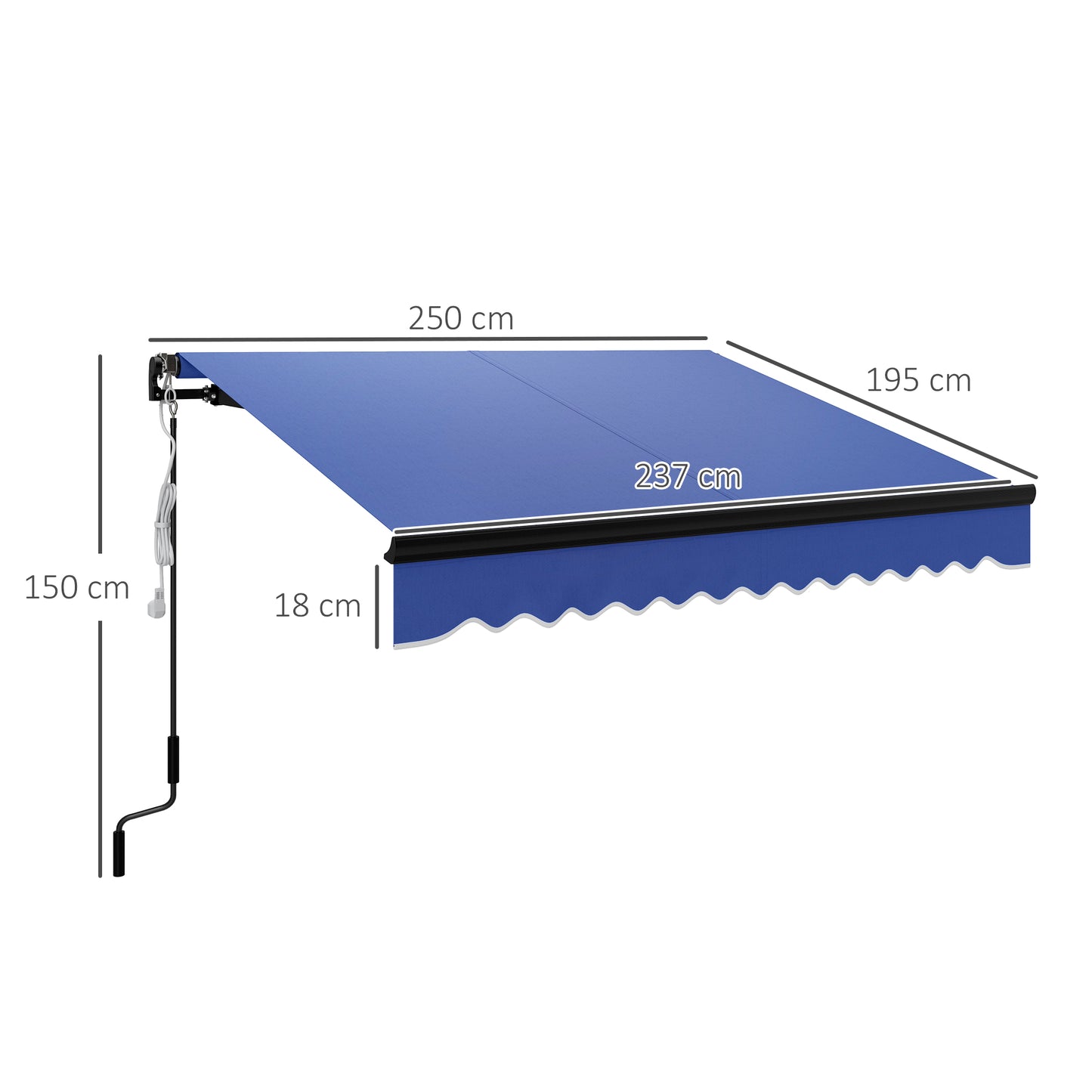 Outsunny 2,5 x 2 m markiza elektryczna z oświetleniem LED i pilotem, aluminiowa rama, markiza zwijana DIY, osłona przeciwsłoneczna UV50+ do drzwi tarasowych i okien, niebieska