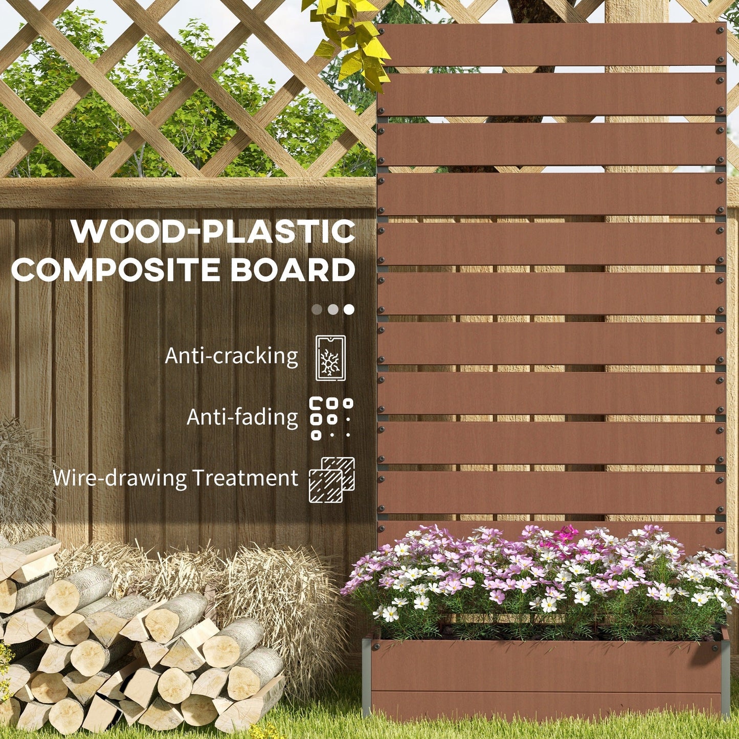 Outsunny Raised Bed for Garden, Planter with Trellis for Climbing Plants, Vines, Planter Box with Drainage Gap, Light Brown