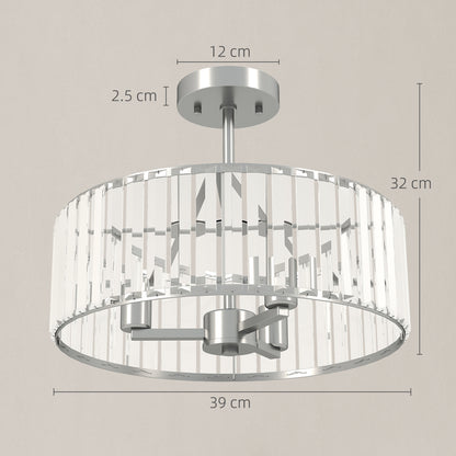 HOMCOM Crystal Ceiling Light Fixture Set of 2, Semi Flush Mount Modern Chandelier for Living Room, Bedroom and Hallway, 3-Lights with E14 Base, Silver Tone