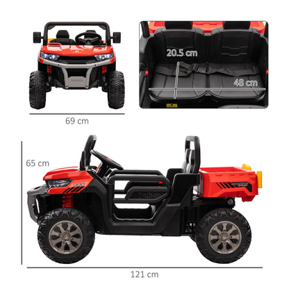 12V Two-Seater Kids Electric Ride-On Car, with Electric Bucket, Remote Control - Red