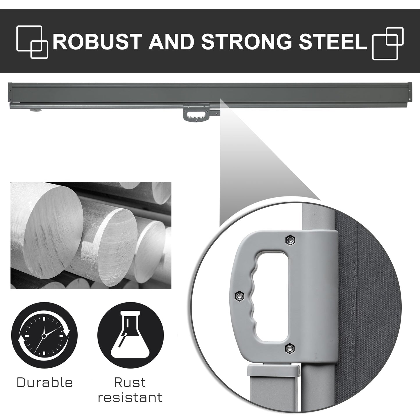 مظلة خارجية من Outsunny قابلة للسحب من الجانب الشمسي، سياج فناء حديقة، جدار شرفة، لوحة فحص للخصوصية الخارجية (3 × 1.8 متر، رمادي)